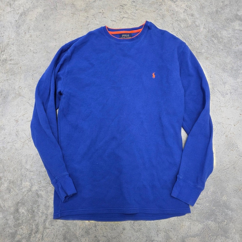 Polo‎ Ralph Lauren Mens Royal Blue Waffle Knit Long Sleeve Shirt Size XL